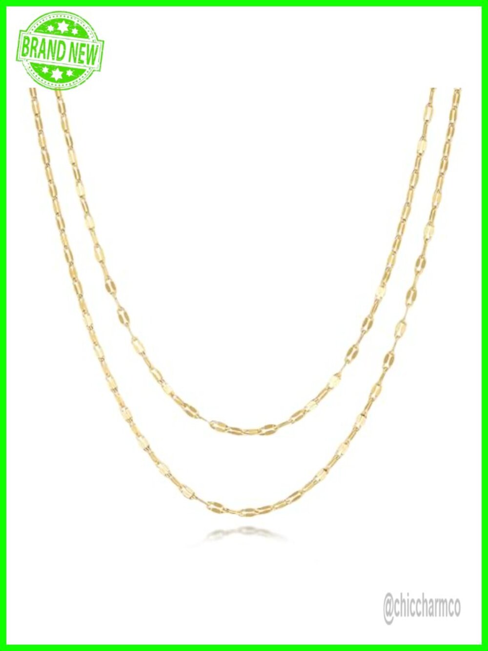 14K Gold Plated Layered Chain Necklace Women 18in Lobster Clasp